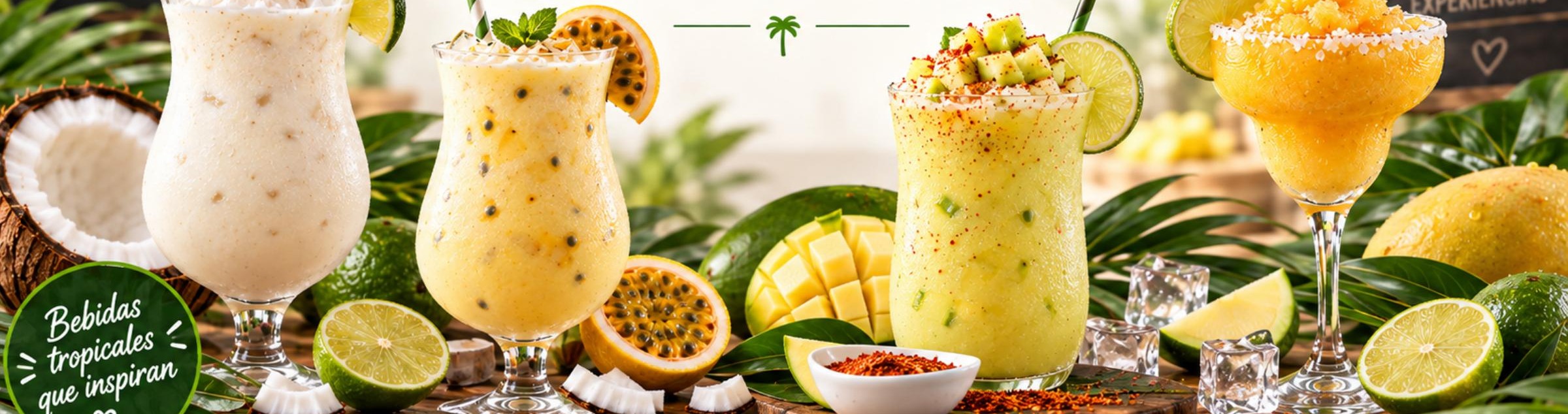 Limonada de coco, maracucoco, mango biche y cóctel de mango con frutas tropicales